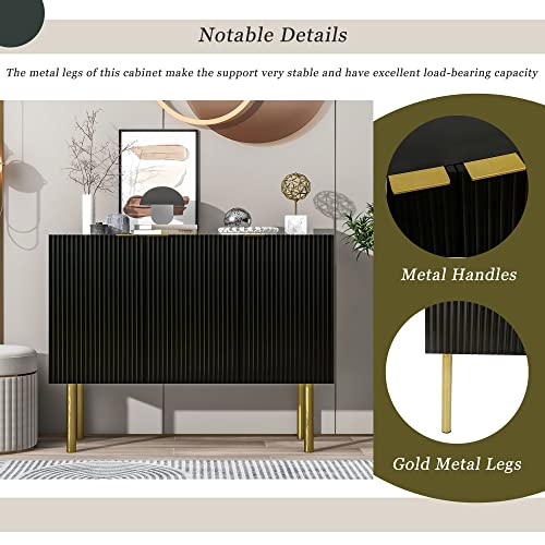 Modern Buffet Storage Cabinet with 3 Doors, Luxury Sideboard with Adjustable Shelves and Gold Metal Legs for Home Living Room Dining Room(White)