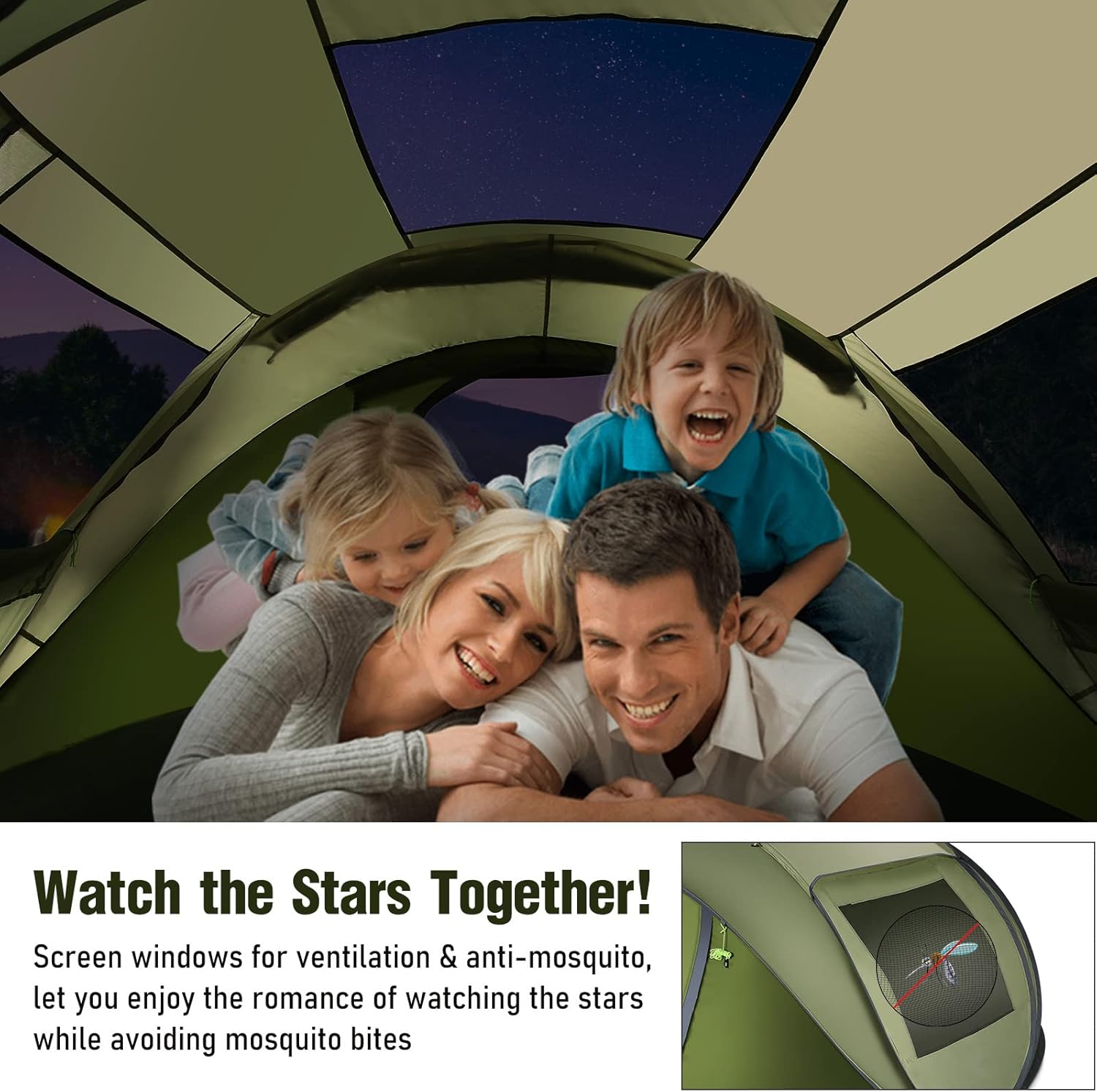 Pop Up Tent 4 Person, Camping Tent with 2000mm Waterproof & Carry Bag, Windproof, Automatic Set up, Lightweight for Camping, Backpacking & Hiking