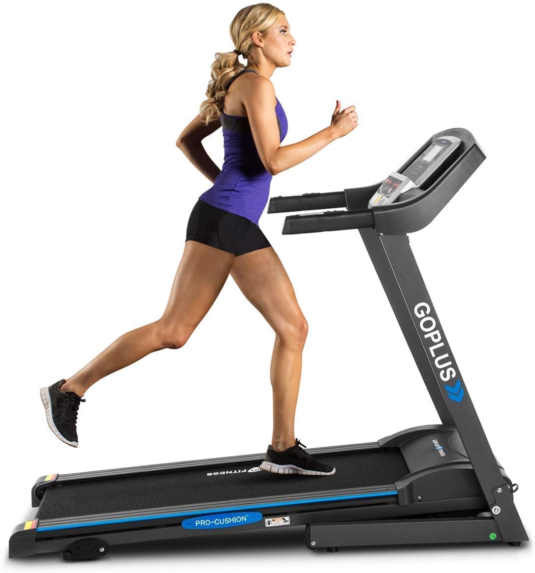 Goplus 2.25HP Electric Folding Treadmill with Incline, Walking Running Jogging Fitness Machine with Blue Backlit LCD Display for Home & Gym Cardio Fitness