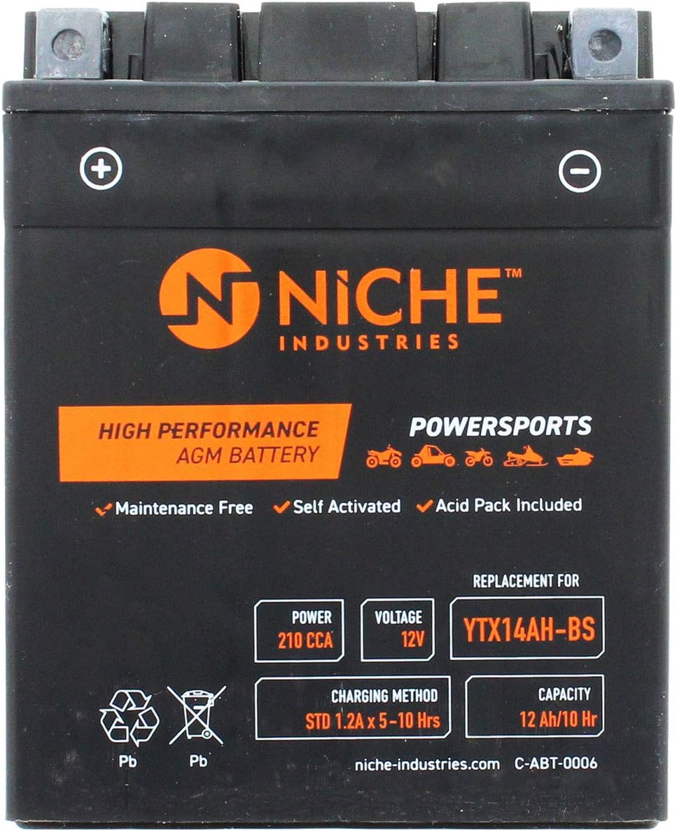 NICHE Battery for YTX14AH-BS AGM Sealed Maintenance Free 210CCA 12V Self Activated ATV UTV Motorcycle for Honda Yamaha