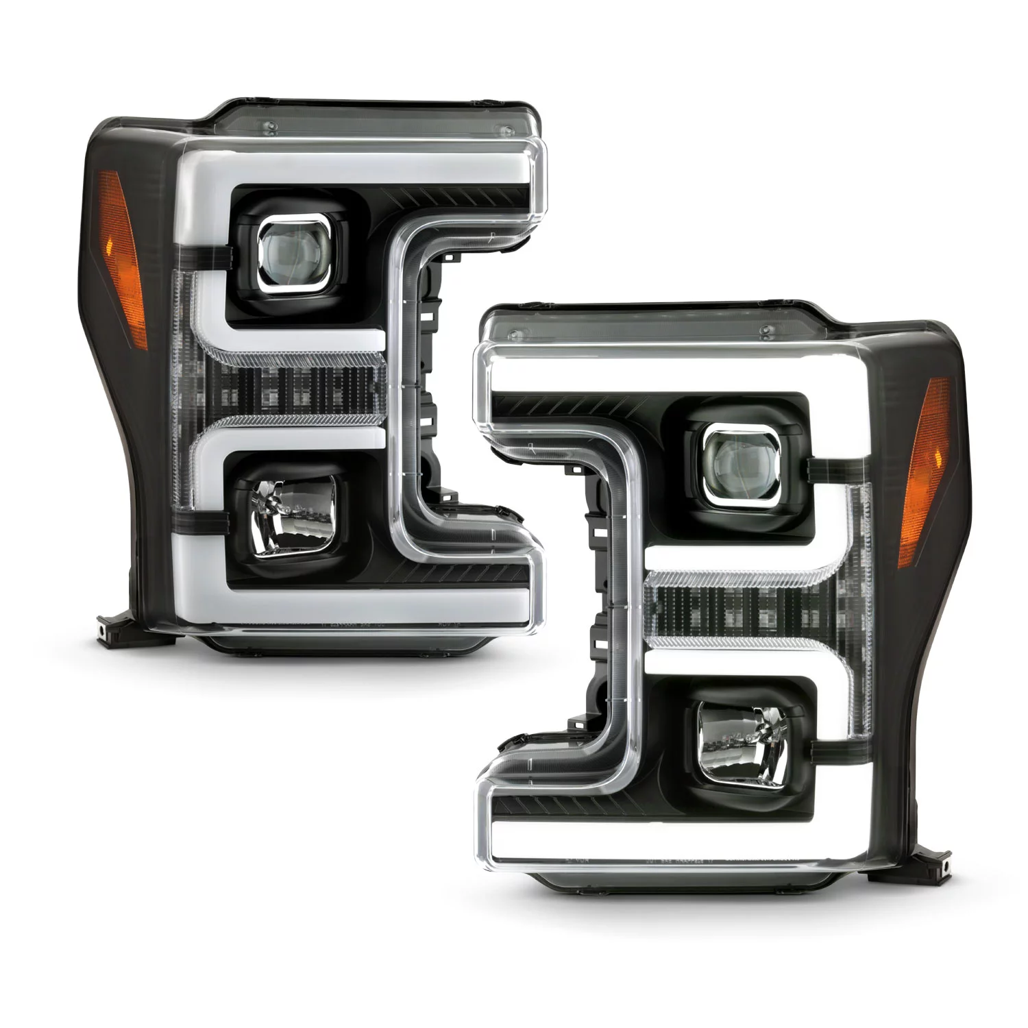 AKKON - Fits 2017-2018 Ford F250 / F350 / F450 Superduty Halogen [Tube Bar] Projector Black Headlights w/ Sequential LED Signal
