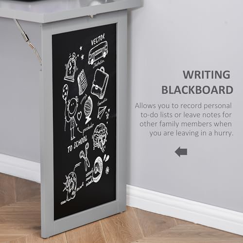 HOMCOM Fold-Out Convertible Writing Table Wall Mount Desk Cabinet with Blackboard and Side Shelf Multi-Function Home Office Workstation, Grey