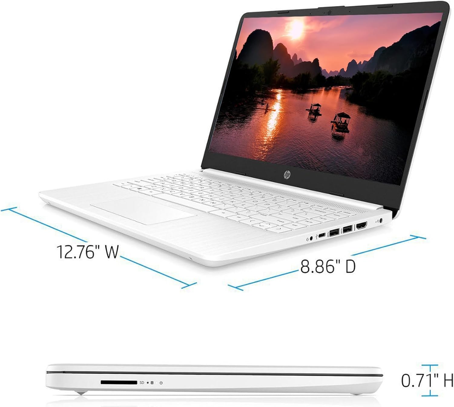 HP Premium 14-inch HD Laptop Computer| Intel Dual Core 2.8GHz 8GB RAM 128GB(64GB SSD+64GB Card)| Webcam Bluetooth HDMI USB-C Wi-Fi Fast Charge| Windows 11 S with 1 Year MS 365| LIONEYE Bundle| White
