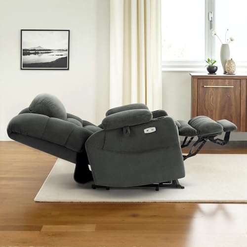 MCombo Large Triple Motor Power Lift Recliner Chair with Massage and Dual Heating, Adjustable Headrest for Tall Elderly People, Fabric 7634 (Grey, Large)