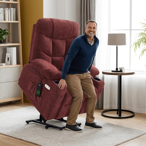 MCombo Power Lift Recliner Chair with Extended Footrest for Elderly People, Fabric 7287 (Navy Blue, Medium)