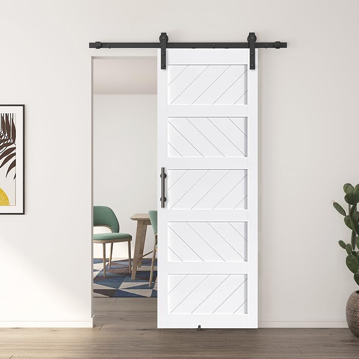 JUBEST 36" x 84" Barn Door, Slding Barn Door Kit Wave Shape Barn Door Panel with Hardware Kit Include, Easy Installation, Solid Wood, MDF & PVC Covered, Black