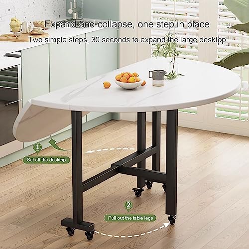 Round Folding Dining Table, Drop Leaf Kitchen Table for Small Spaces, Versatile Collapsible Extension Dinner Kitchen Office Desk Table, 6 Wheels, Space Saving Folding Kitchen Table (Color : Walnut,