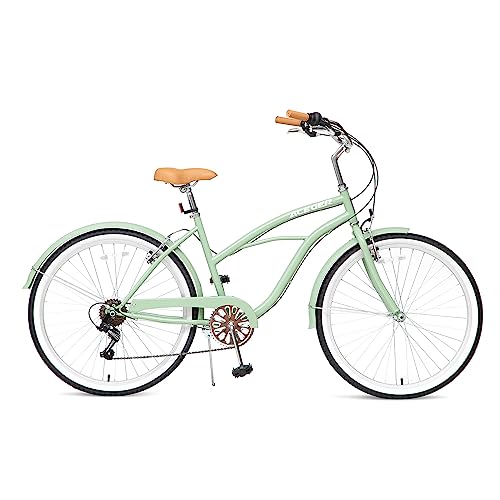 ACEGER 24 26 Inch Women Beach Cruiser Bike, Single Speed and 7 Speed, Adult Hybrid Bike Commuter Bicycle, Hi-Ten Steel Frame with Adjustable Handlebar and Saddle, Multiple Colors