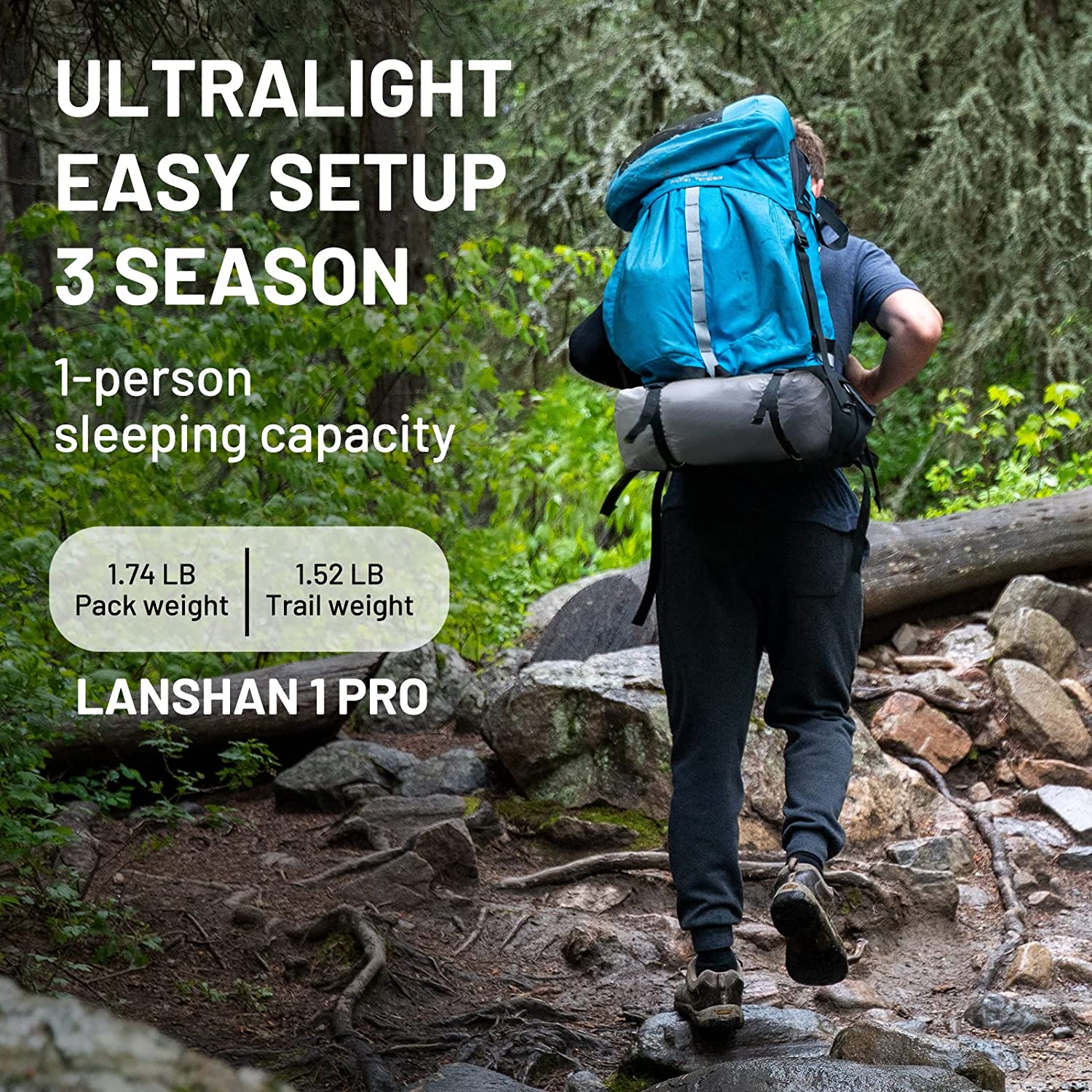 1 Tent 3-Season Backpacking Tent for 1-Person or 2-Person Camping, Trekking, Kayaking, Climbing, Hiking