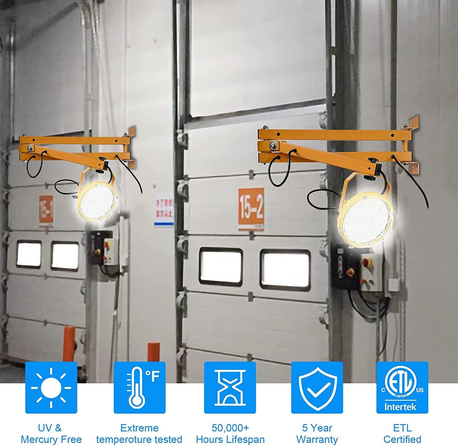 LED Loading Dock Light, Lawind LED Dock Light with Double Swing Arm, Heavy Duty Steel Loading Dock Mounting Arm, 360° Rotatable Construction Lights for Warehouse Work, Docks (50W Light & 40in Arm)