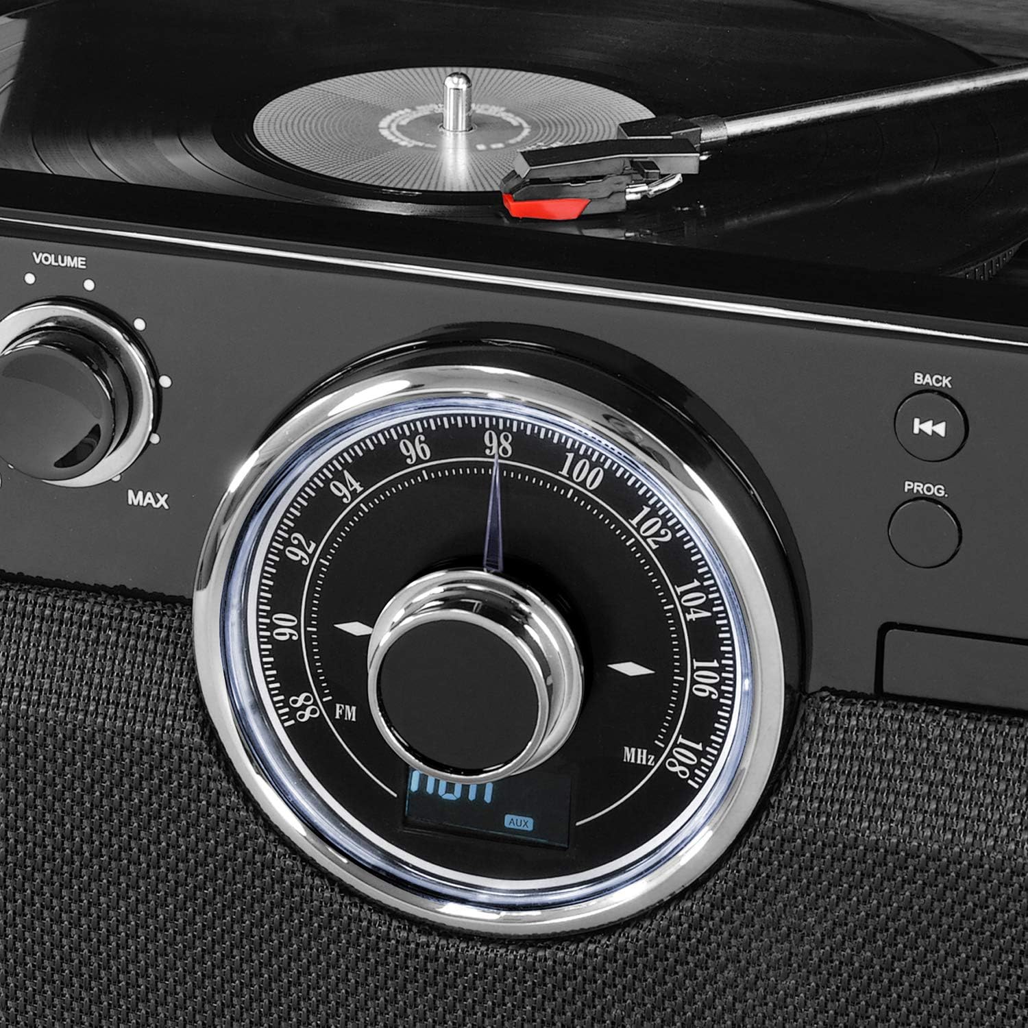 Victrola 6-in-1 Wood Bluetooth Mid Century Record Player with 3-Speed Turntable, CD, Cassette Player and Radio