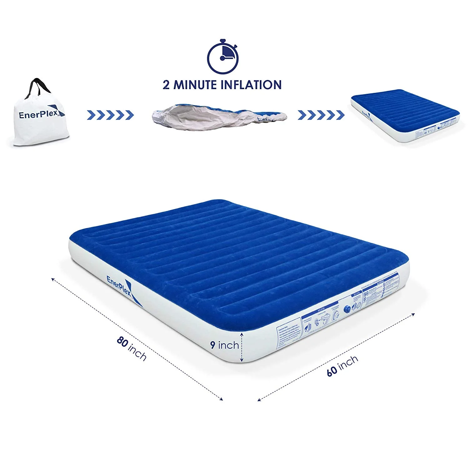 EnerPlex Luxury 9 Inch Queen Camping Air Mattress with High Speed Wireless Pump