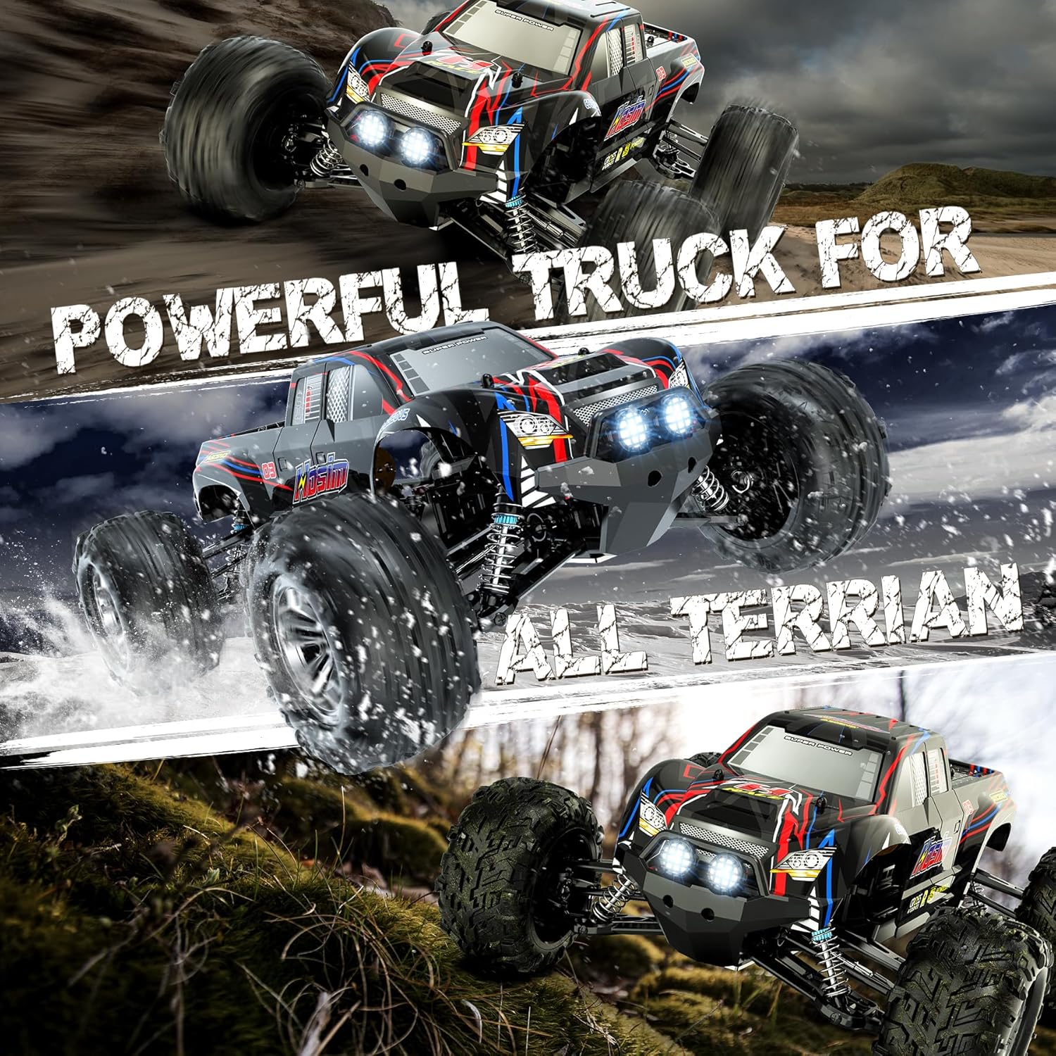 Hosim 1:10 Scale Brushless High Speed Rc Cars 62+KMH & Rc Truck for Adults Max 39+MPH Fast Remote Control Car