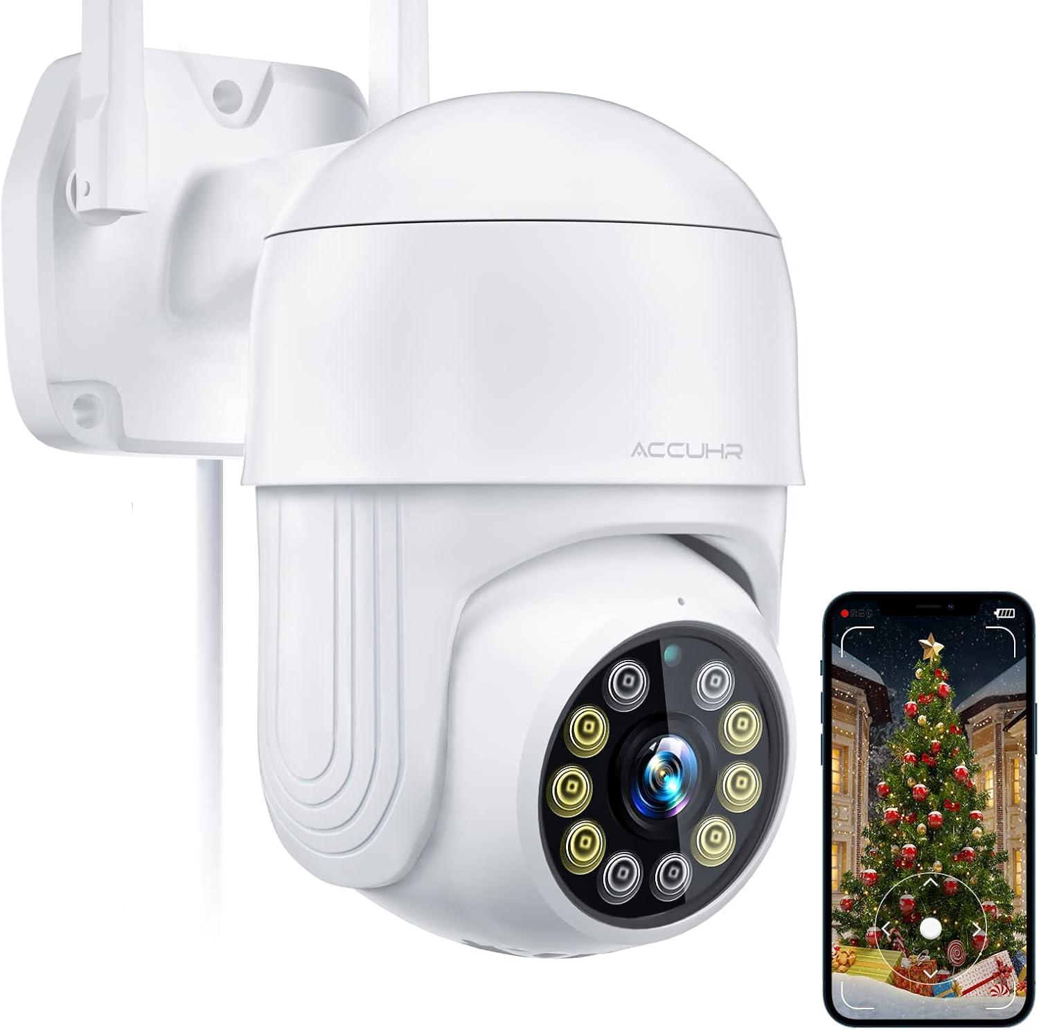 Security Camera Outdoor, ACCUHR 360° View 1080P WiFi Outdoor Cameras for Home Security System with Night Vision, Two-Way Audio, Motion Detection, IP65 Waterproof, SD Card/Cloud Storage