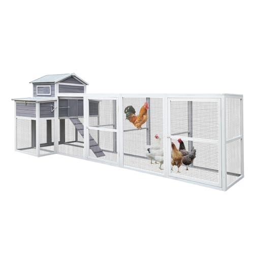 3-Tier Large Wooden Chicken Coop for 8-10 Chickens,Outdoor Walk-in Chicken Coop House with Run&Nesting Boxes,Hen House Poultry Pet Habitat Hutch Cage W/Pull Out Trays&Wire Fencing(95"×80"×83")