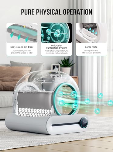 Self Cleaning Cat Litter Box, Automatic Cat Litter Box with Mat & Liners, 65L+9L Large Capacity Self Cleaning Litter Box, APP Control/Suitable for Multiple Cats - Green