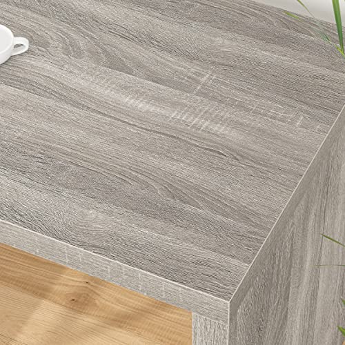 HSH L Shaped Computer Desk, Rustic Wood Corner Desk, Industrial Writing Workstation Table with Cabinet Drawer Storage for Home Office Study, Grey 55 inch