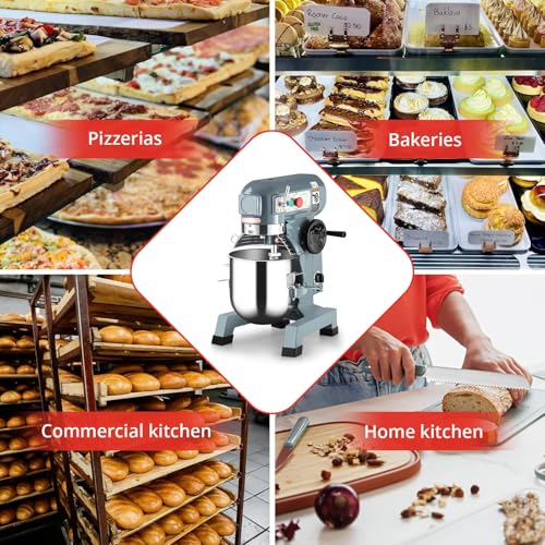 Commercial Food Mixer, 450W 10QT Heavy Duty Stand Mixer, 3-Speed Adjustable (130-415 RPM), Stainless Steel Bowl for Baking, Restaurants, Bakeries