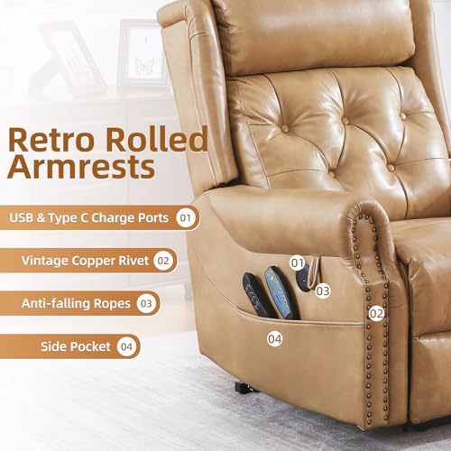 Oversized Power Lift Recliner Chair for Elderly, Extra Wide Lift Chair with Masssage and Heat, Chenille Electric Recliner Chairs for Big and Tall, USB Ports, Coffee