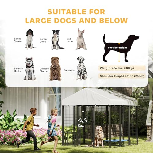 PawHut 4.6' x 4.6' x 5' Dog Kennel Outside, Welded Wire Outdoor Dog Kennel Run with Waterproof & UV Resistant Cover, for S&M Breeds, Chickens, Ducks, Black