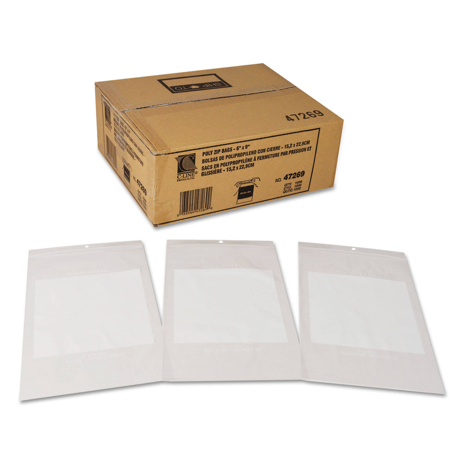C-Line Write-On Recloseable Small Parts Bags Poly 6 x 9 Clear 1000/Carton 47269