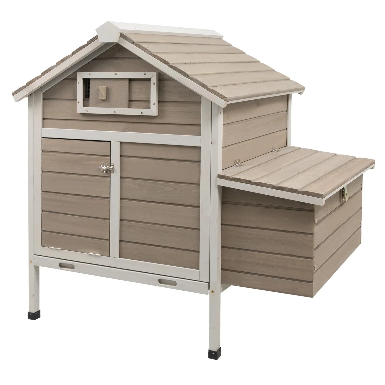 PETSCOSSET Chicken Coop Rabbit Hutch with Removable Trays,Raised Floor Hen House with Nesting Box,Wooden Outdoor Poultry Cage Pet House with Ramp Run Hen Cage for Garden Backyard,Grey