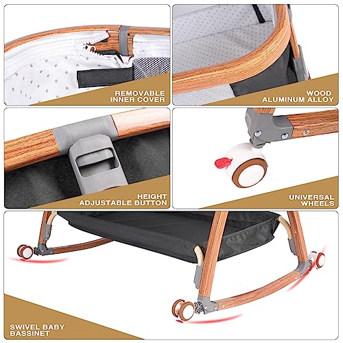 Bedside Bassinet for Baby,Baby Bassinet Bedside Sleeper,Bassinet Bedside Sleeper with Wheels,Storage Basket,Mosquito Nets,Easy to Assemble Bassinet for Newborn/Infant,Adjustable Bedside Crib