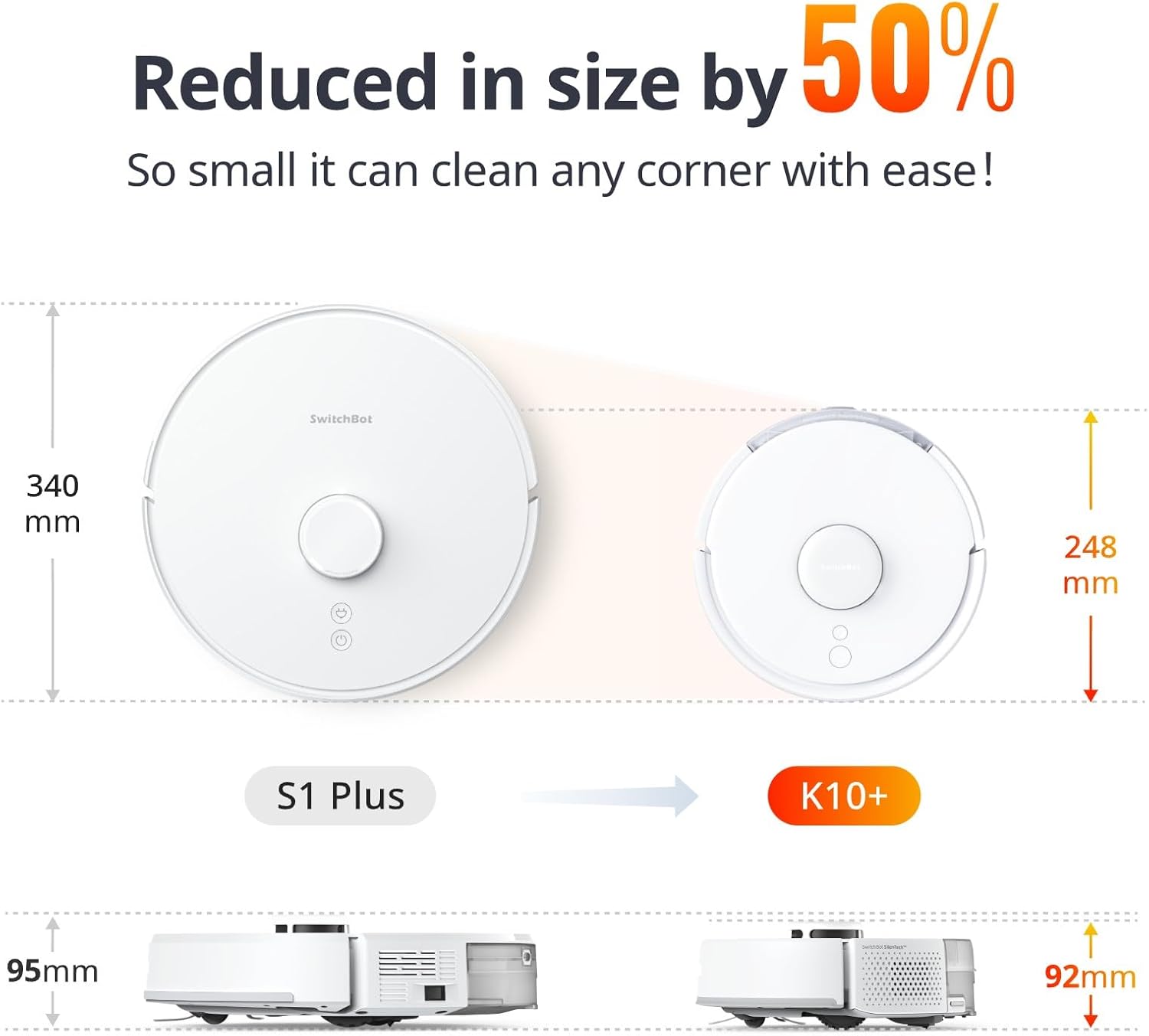 SwitchBot Mini Robot Vacuum K10+, Self-Emptying Base for 70 Days of Cleaning, LiDAR Navigation, Robot Vacuum and Mop Combo with Custom Cleaning, 48dB Ultra Quiet, 150Mins Max, Compatible with Alexa
