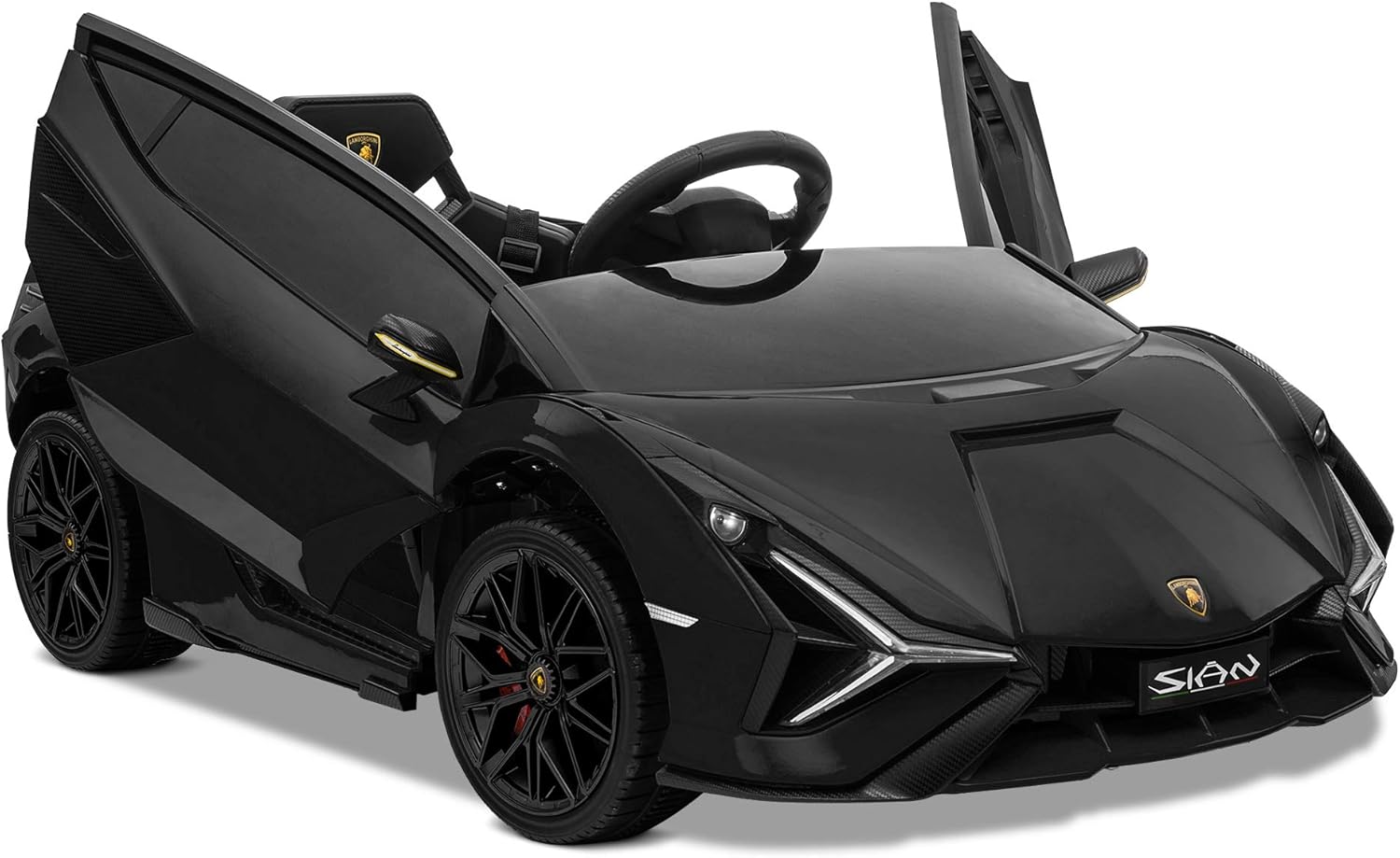 Kidzone Kids 12V Electric Ride On Licensed Lamborghini Sian Roadster Motorized Toy Car with Remote Control, Wheels Suspension, LED Lights & Music – Green with Gold Rim