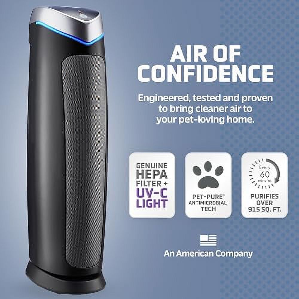 GermGuardian Air Purifier with Genuine HEPA 13 Pet Pure Filter, Removes 99.97% of Pollutants, Covers Large Rooms up to 915 Sq. ft. in 1 Hour, UV-C Light Helps Reduce Germs, 28", Black, AC5250PT