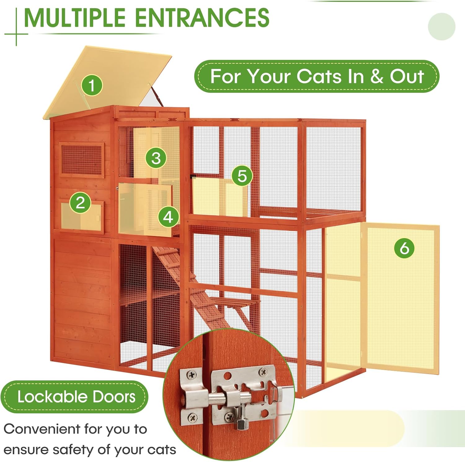 Esright Cat Catio Large Cat House，Outdoor Cat Enclosure Wooden Walk in Cat Cage for Window Kitty Cage Condo with Platform and 4 Resting Rooms