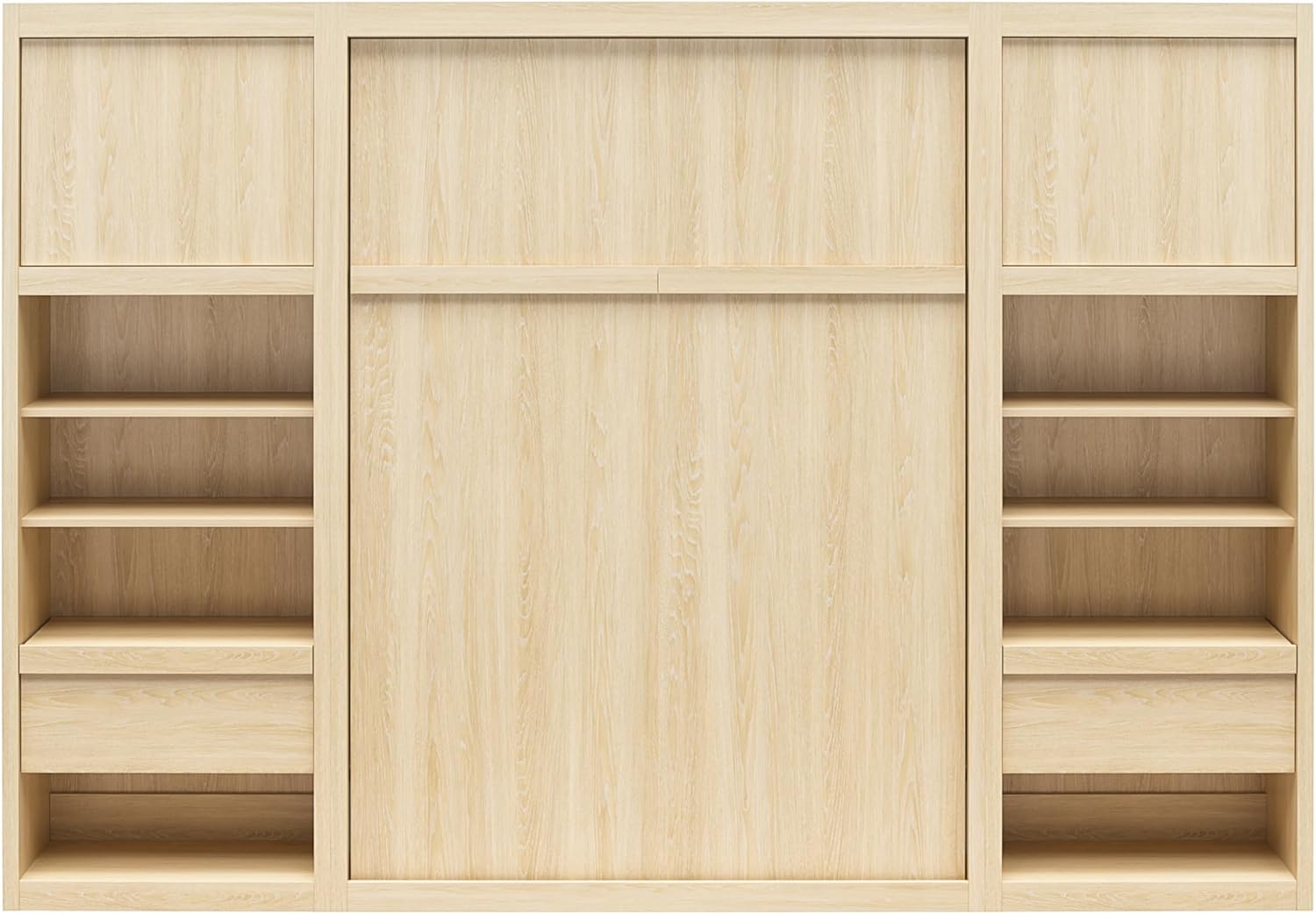Signature Sleep Full Size Murphy Wall Bed with Wooden Slats in Engineered Wood, with Storage and Charging Station in Light Oak, No Box Spring Needed, Easy Assembly, Up to 600 lbs Weight Capacity