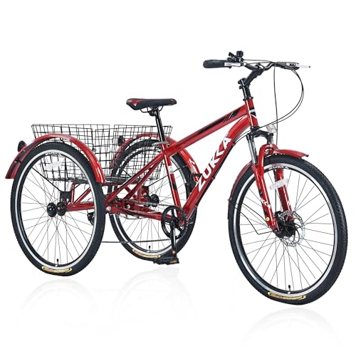 Complete Cruiser Bikes Adult Tricycle Bike,7-Speed Mountain Tricycle,26-Inch 3 Wheels,Comfortable Widen Saddle,Rear Integrated Shopping Basket