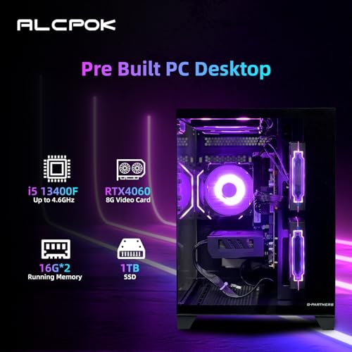 Gaming PC Desktop, Intel Core i5 14400F, RTX 4060, 32GB RAM, 1TB SSD, ARGB Fan, Tower Computer for Gaming and Office