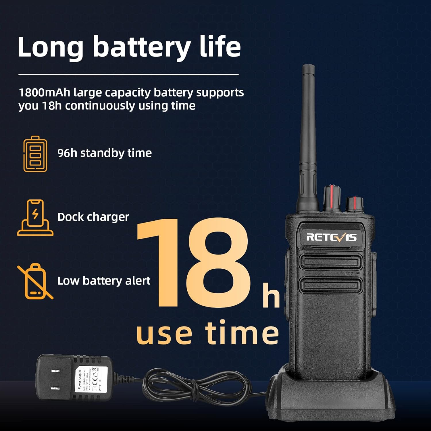 Retevis RB23 Waterproof GMRS Radios,Two Way Radios Long Range Rechargeable,1800mAh Battery Wireless Copy Emergency Alarm,Walkie Talkie Adults (2 Pack)