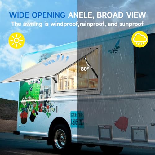 Concession Window, 36" x 36" Aluminum Alloy Food Truck Service Window with 4 Screen Windows & Awning Door & Drag Hook, Up to 80 Degrees Serving Window for Food Truck Concession Trailer