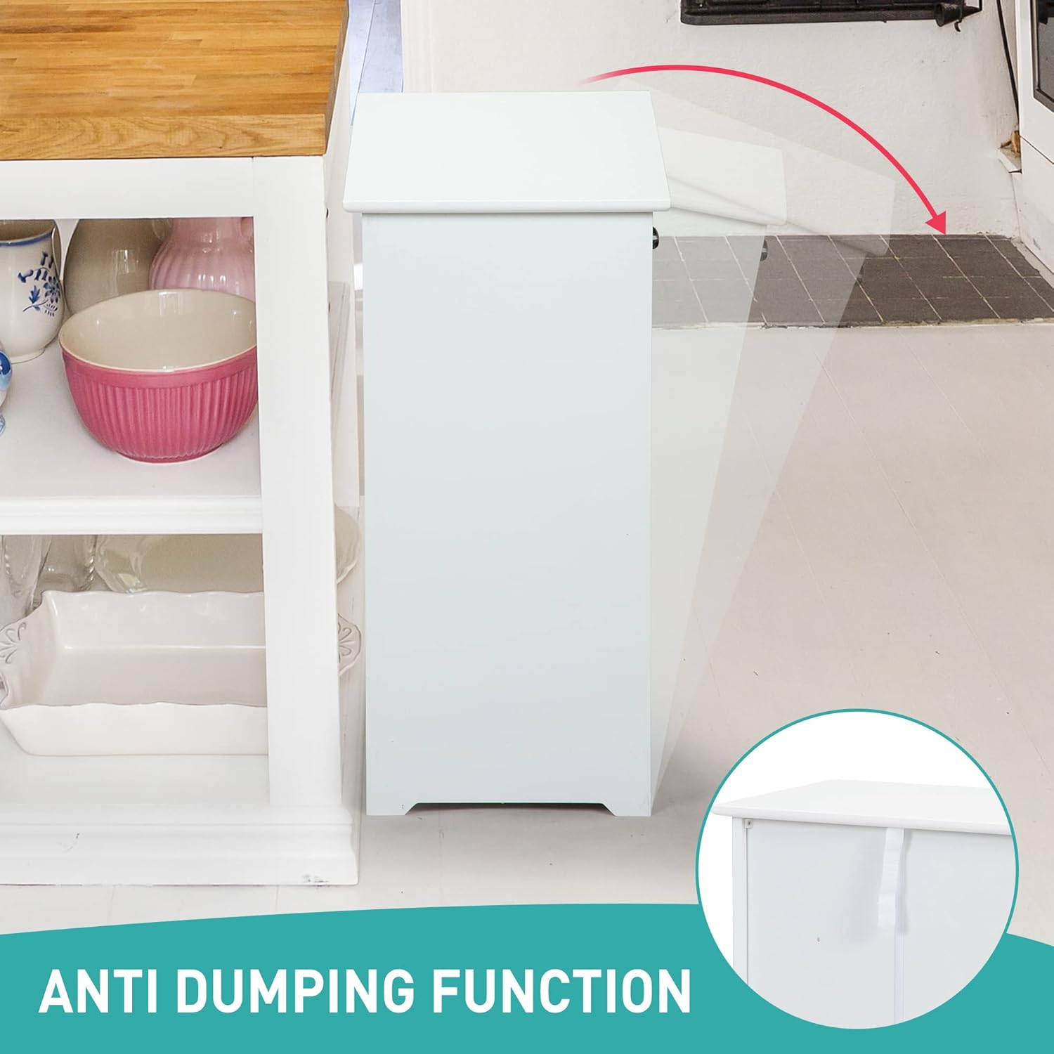 JAXPETY Tilt Out Trash Cabinet Kitchen Trash Can Holder Wood Laundry Hamper Recycling Trash Cabinet with Angle Adjustable Door, White