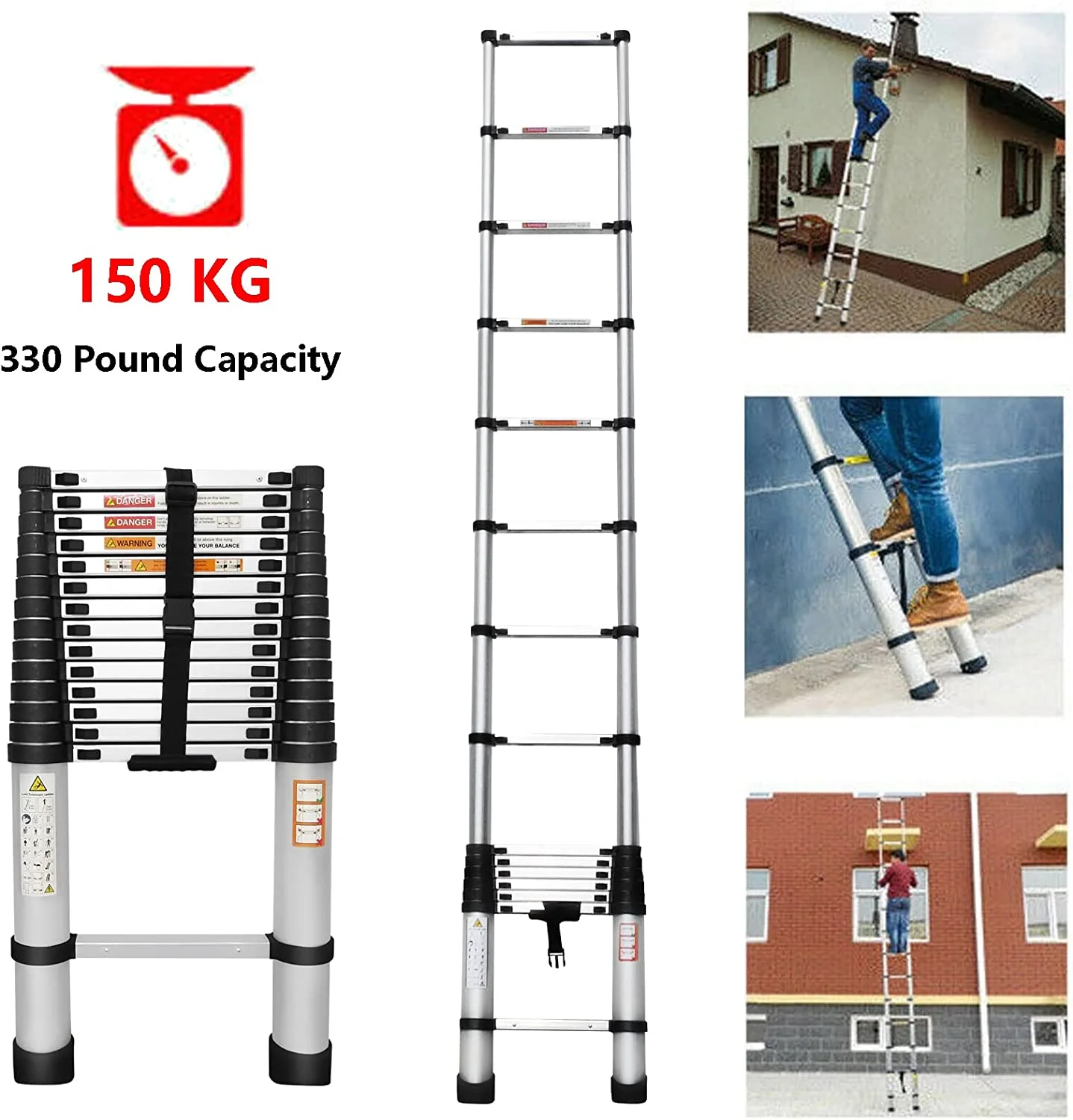 Telescoping Ladder, 14.4 FT Aluminum Lightweight Extension Ladder, Telescopic Ladders for Outdoor Indoor Use, Multi-Purpose Ladder for Household Daily or Hobbies, Heavy Duty 330 Pound