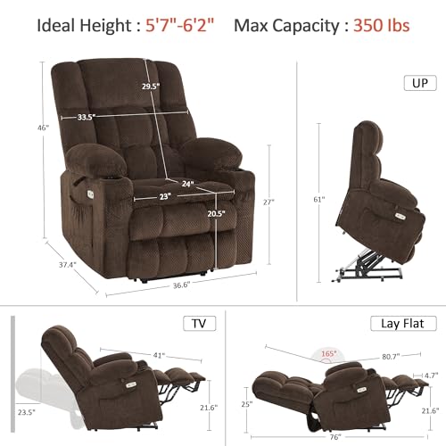 MCombo Dual Motor Power Lift Recliner Chair with Massage and Heat for Elderly People, Infinite Position, USB Ports, Cup Holders, Fabric 7890 (Medium-Regular, Burgundy)