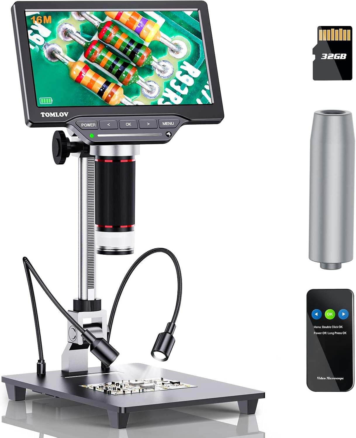 TOMLOV DM10 8.5'' Digital Microscope 50X-1300X Soldering Microscope, UHD Video Microscope with 12MP Ultra-Precise Camera Sensor for Adults, SD Card Include
