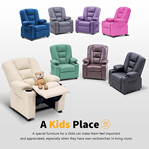 MCombo Big Kids Recliner Chair with Cup Holders for Toddler Boys and Girls, 2 Side Pockets, 3+ Age Group, Faux Leather 7322(Dark Grey)