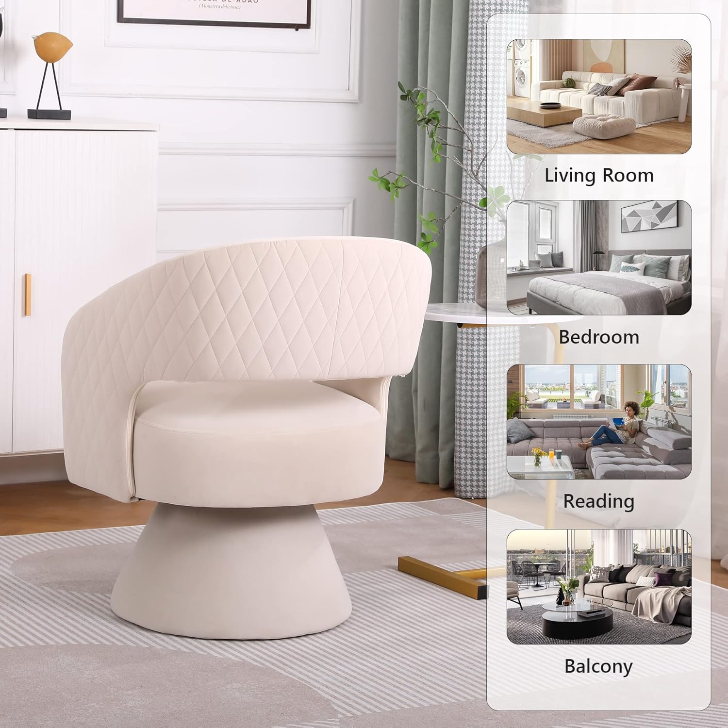 Swivel Barrel Chair Set of 2, Upholstered Swivel Chair for Living Room, 360 Degree Velvet Swivel Chair with Open Back, Modern Armchair for Bedroom, Hotel, Office (Beige, Velvet)