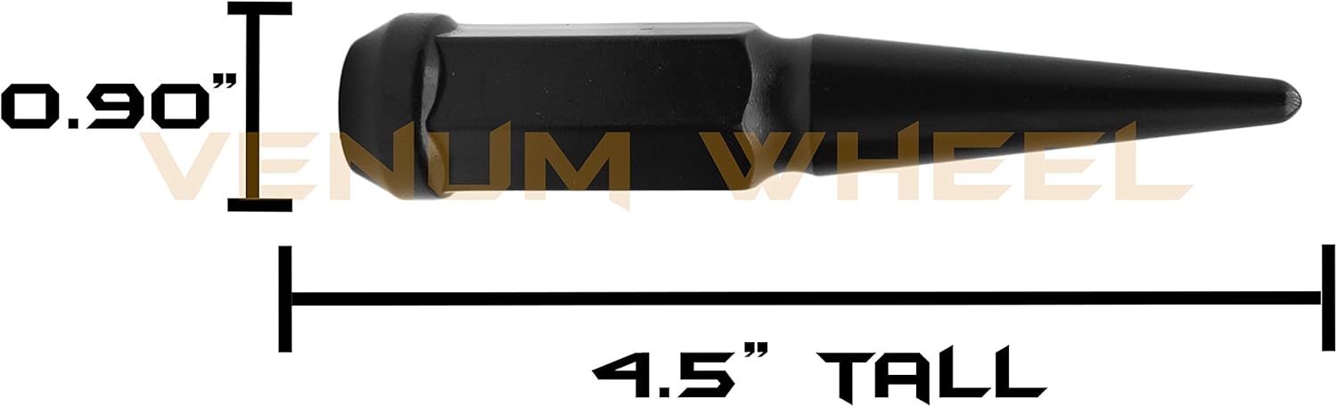 Venum wheel accessories 20 Pc 1/2"-20 Black Solid Spike Metal Lug Nuts Spiked Lugs + 1 Key (Made in The USA) Pack of 2