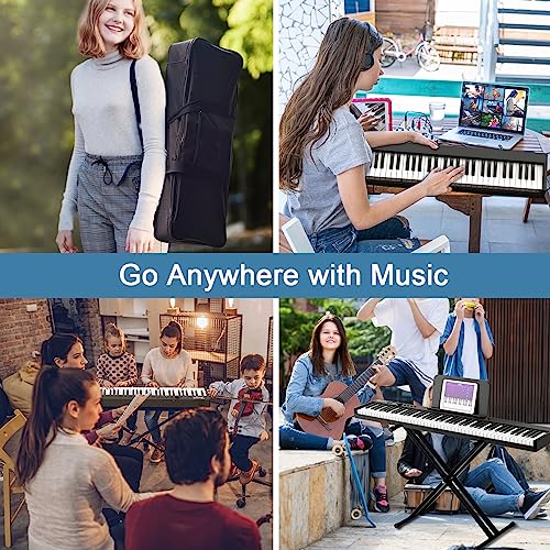 Veetop 88 Key Keyboard Piano Folding Piano with Full Size, Electric Piano Wood Grain Touch Sensitive Keyboard with Bluetooth MIDI Portable Digital Piano for Beginners and Travel (White)