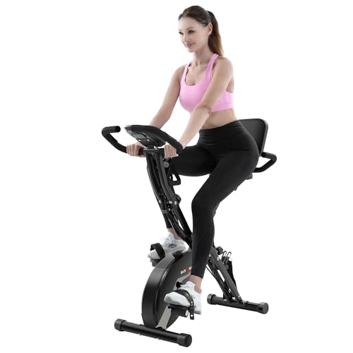 BARWING Stationary Exercise Bike for Home Workout, 5 IN 1 Foldable Indoor Cycling Bike for Seniors, 350LB Capacity, 16-Level Magnetic Resistance, Seat Backrest Adjustments