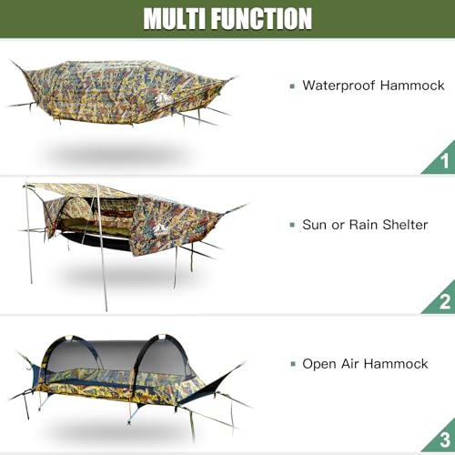 Night Cat Flat Lay Hammock Tent with Mosquito Net Waterproof Rainfly Storage Room for 1 Person Backpacking Hiking Camping Lightweight 440LBS 87x28x19in