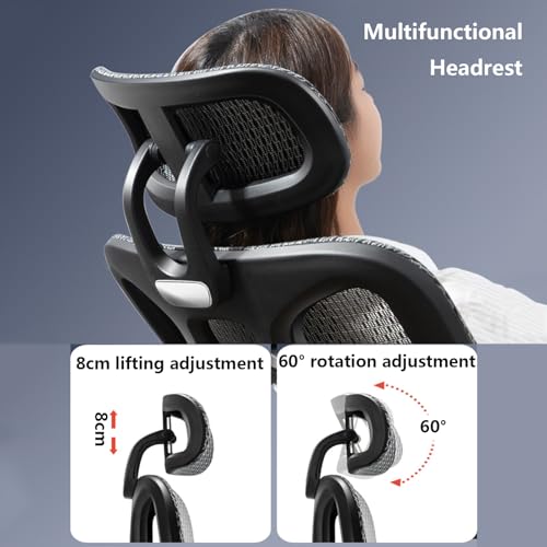 Ergonomic Office Chair with Footrest Mesh Swivel Chair High Back Mesh Executive Chair with Lumbar Support 3D Armrest & Adjustable Headrest Computer Desk Chair for Conference Reception