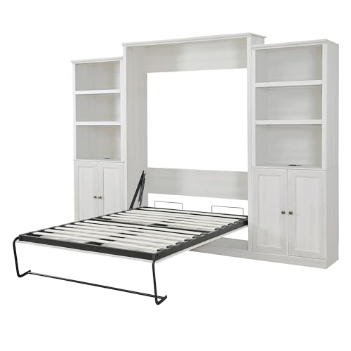 Queen Size Murphy Bed Wall Bed with a Storage Shelf, Space-Saving Wall Bed for Multipurpose Guest Room or Home Office - Gray