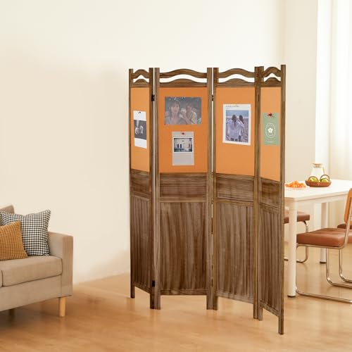 6 Panel Room Divider, 5.6FT Wall Divider for Room Separation, 6 Panel Wood Room Dividers and Folding Privacy Screens for Home Office Restaurant Bedroom Store, Light Brown