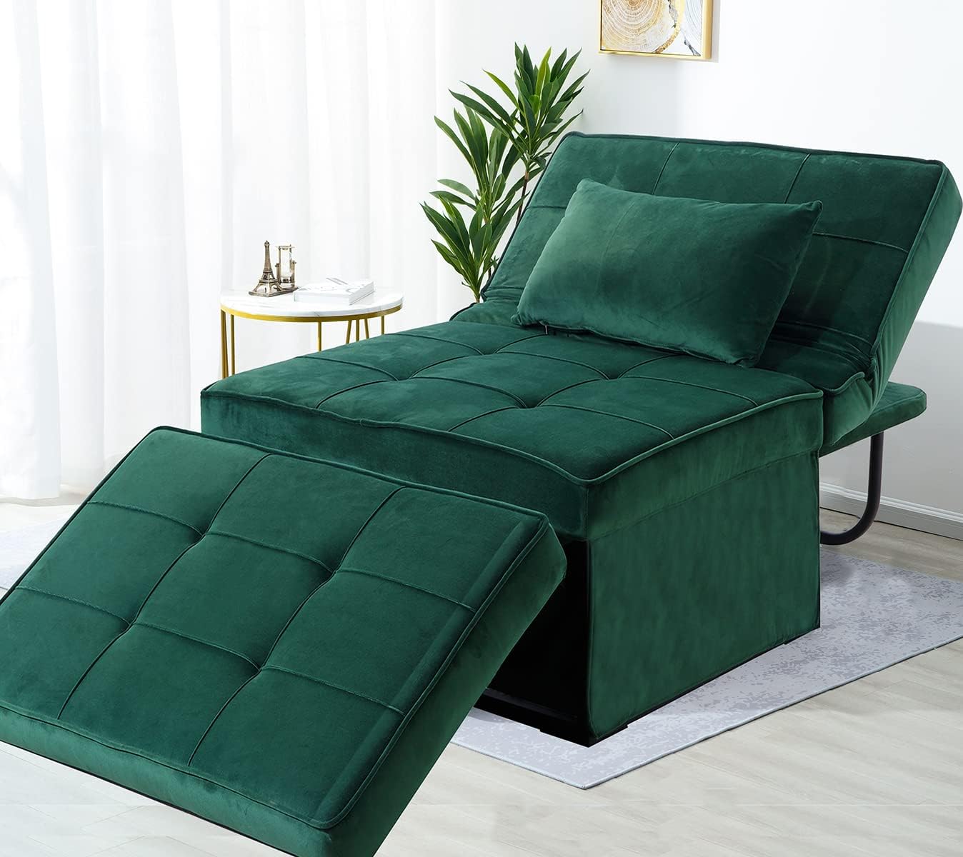 Velvet Folding Ottoman Sofa Bed, Convertible Chair 4 in 1 Multi-Function Modern Breathable Velvet Sleeper Chair Bed with 5 Position Adjustable Backrest, for Living Room and Home Office Velvet Gray